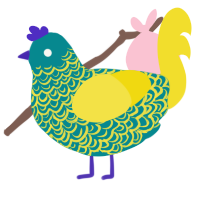 ripples, a teal and yellow chicken with a double-lace pattern