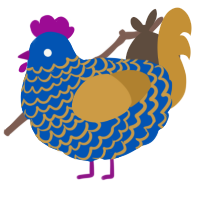 A ultramarine and gold chicken with a lace pattern
