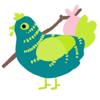 A teal and lime chicken with a half-bar pattern
