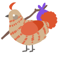 A beige and vermilion chicken with a bar pattern