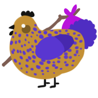 A gold and indigo chicken with a speckle pattern