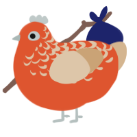 A vermilion and beige chicken with a half-lace pattern