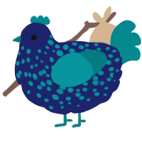 A navy and teal chicken with a speckle pattern
