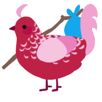 A crimson and pink chicken with a half-lace pattern