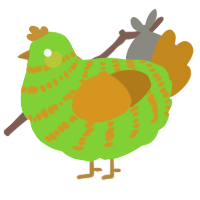 A grass and ochre chicken with a bar pattern