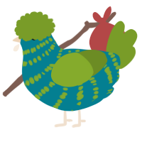 A sea and chartreuse chicken with a bar pattern