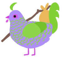A lilac and grass chicken with a lace pattern
