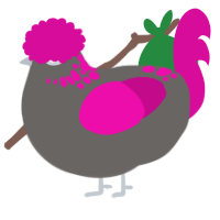 A grey and fuchsia chicken with a neck-speckle pattern
