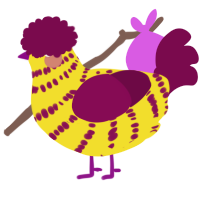 A yellow and wine chicken with a bar pattern