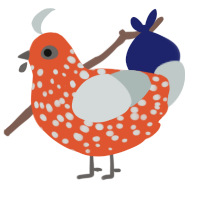 A vermilion and silver chicken with a speckle pattern