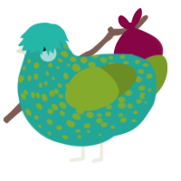 A turquoise and chartreuse chicken with a speckle pattern