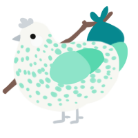 A white and mint chicken with a speckle pattern