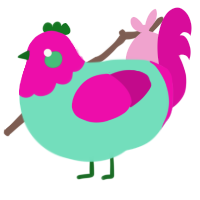 A mint and fuchsia chicken with a head pattern