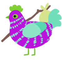A amethyst and mint chicken with a bar pattern