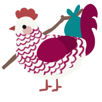 A white and maroon chicken with a lace pattern