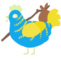 A sky and yellow chicken with a half-bar pattern