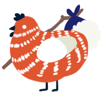 A vermilion and white chicken with a bar pattern