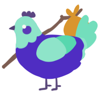 A indigo and mint chicken with a head pattern