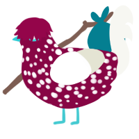 evil shroom baby, a maroon and white chicken with a speckle pattern