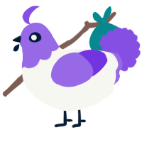 A white and blurple chicken with a head pattern