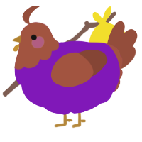 A violet and russet chicken with a head pattern