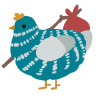 A sea and silver chicken with a bar pattern