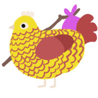 A yellow and red chicken with a lace pattern