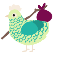 A apple and turquoise chicken with a lace pattern