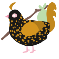Magma Block, a sable and ochre chicken with a speckle pattern