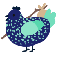 Lumi, a navy and mint chicken with a speckle pattern