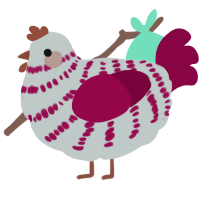 A silver and maroon chicken with a bar pattern