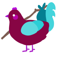 A maroon and aqua chicken