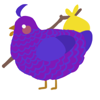 A violet and indigo chicken with a lace pattern