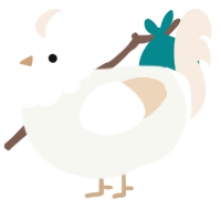 Feathers, a white and cream chicken with a head pattern