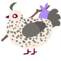 A cream and grey chicken with a speckle pattern