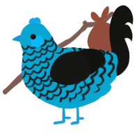A cerulean and black chicken with a lace pattern