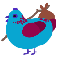 A cerulean and maroon chicken with a neck-speckle pattern