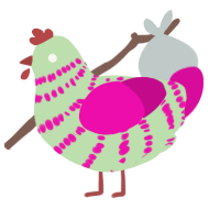 A gluppy and fuchsia chicken with a bar pattern