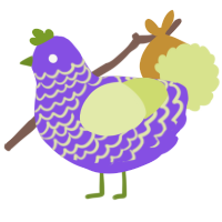 A blurple and lemon chicken with a lace pattern