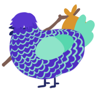 A indigo and mint chicken with a lace pattern