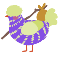 A blurple and lemon chicken with a bar pattern