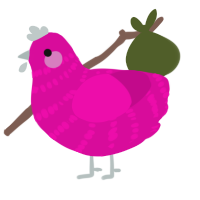 A fuchsia chicken with a bar pattern