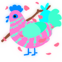 A pink and mint chicken with a bar pattern