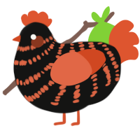 A black and vermilion chicken with a bar pattern