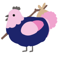 A navy and pink chicken with a head pattern