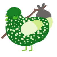 A leaf and apple chicken with a speckle pattern