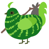 A leaf and grass chicken with a bar pattern