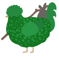 A leaf and viridian chicken with a speckle pattern