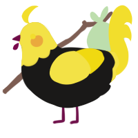 A sable and yellow chicken with a head pattern