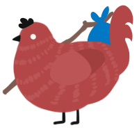 A red chicken with a bar pattern